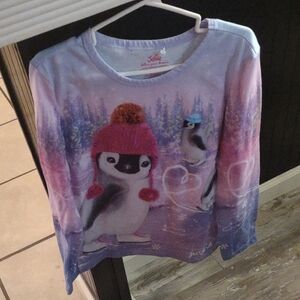 Girls  Justice PJs Jolie Kids Penguin Print Shirt - Purple and Pink, Size 10